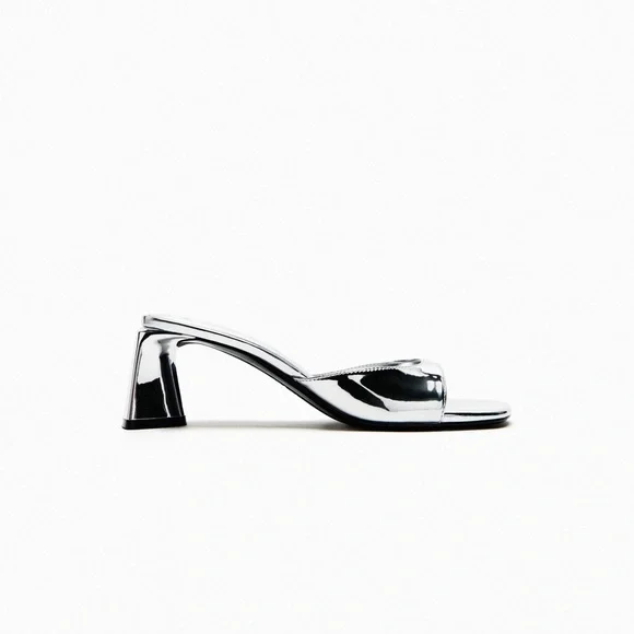 ららら Zara | Shoes | Zara Metallic Block Heel Sandals Silver Nwt